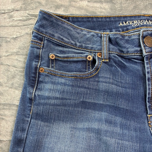 American Eagle Favorite Boyfriend Jeans Womens 12 Regular Mid Rise Wide Leg Blue - Picture 15 of 16
